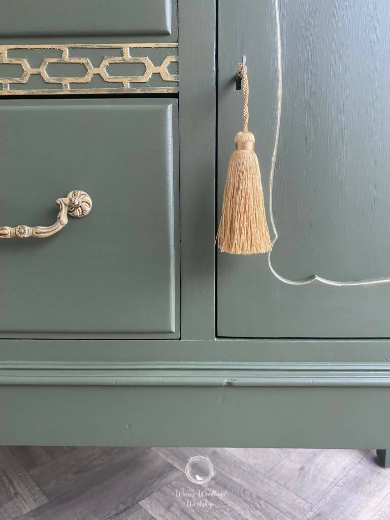 Vintage Dark Green Painted Sideboard with Gold Detail