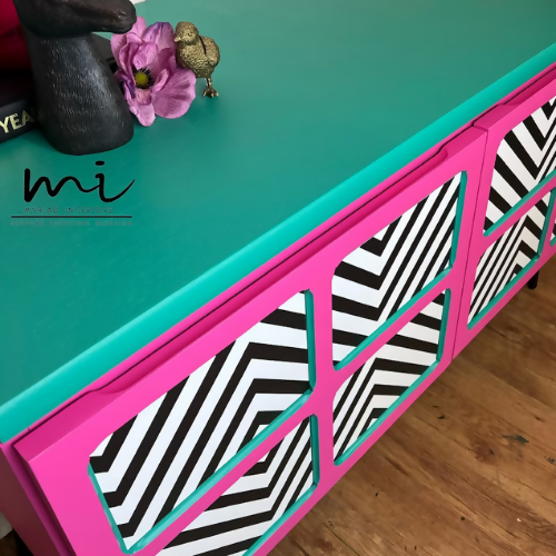 Bright refurbished Nathan sideboard, media unit, retro, pink, black, white, maximalist, kitsch console geometric - commissions available