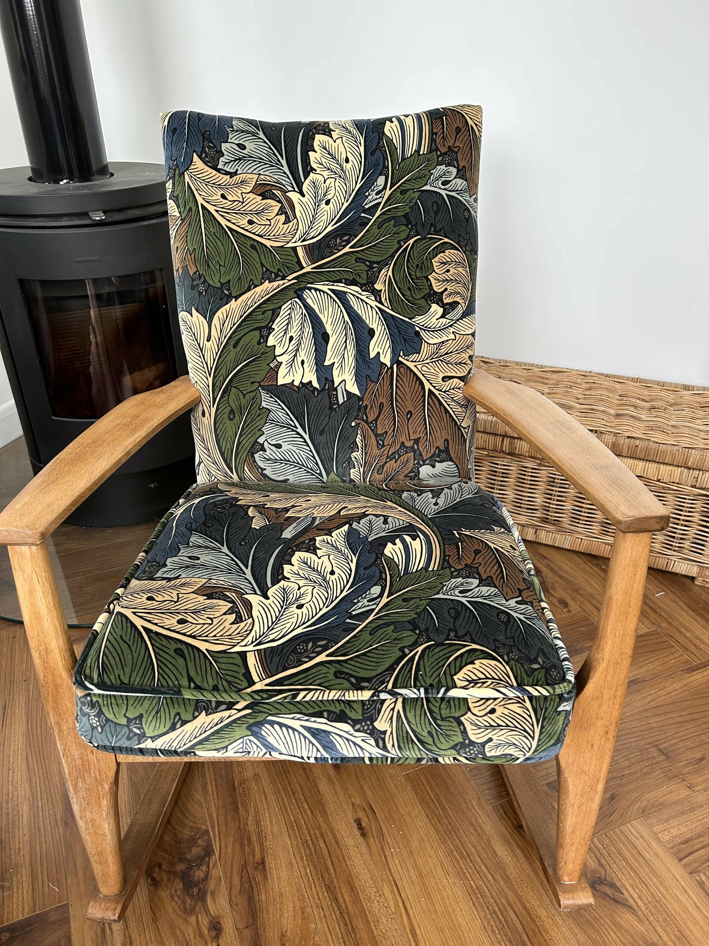 SOLD- A 1970s Vintage PK Rocking Chair William Morris velvet