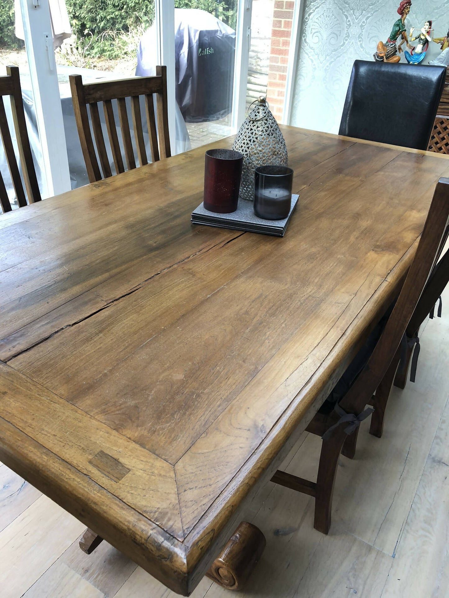 Solid Rustic Wood Dining Table with 4 matching chairs