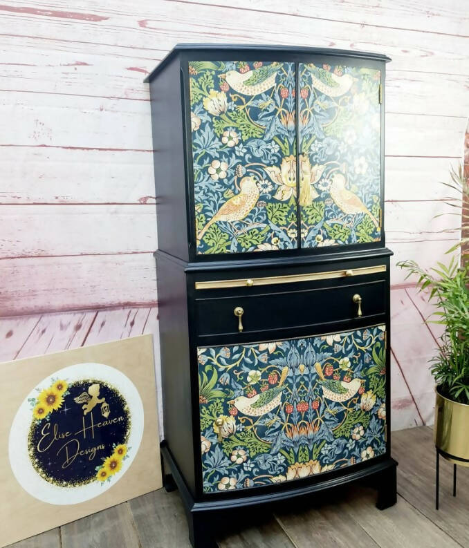 Art Deco Large Blue Drinks Cabinet/ Floral Cupboard