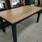 MODERN OAK DINING TABLE WITH BLUE PAINTED LEGS