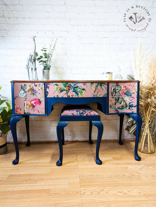 Queen Anne Painted Mahogany Bedroom Set - Dressing Table, Vanity, Desk, Sideboard and Stool, Statement, Maximalist MADE TO ORDER