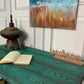 Sewing Machine Table TV Stand Yakisugi Charred Wood Table Turquoise