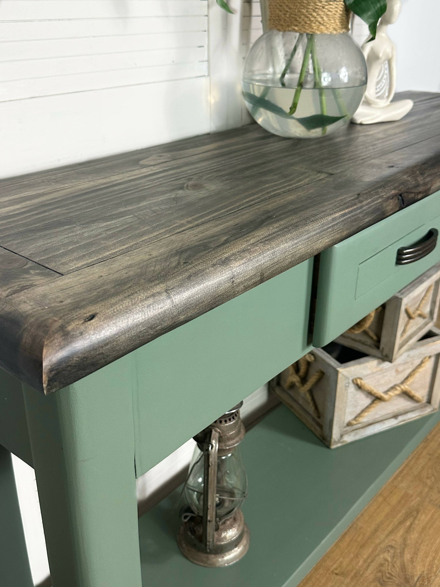 Solid Wood Green Console Table