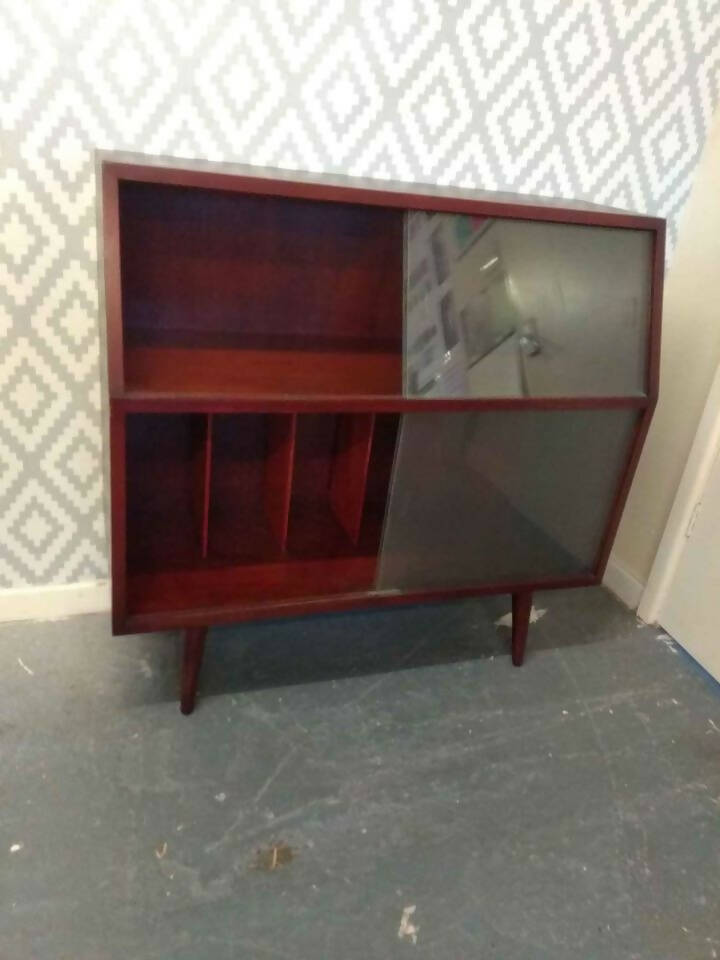 Mahogany Coloured Glass Fronted Vinyl Cabinet