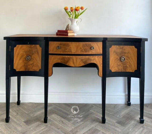 Georgian Style Black Painted Vintage Sideboard with Serpentine Outline