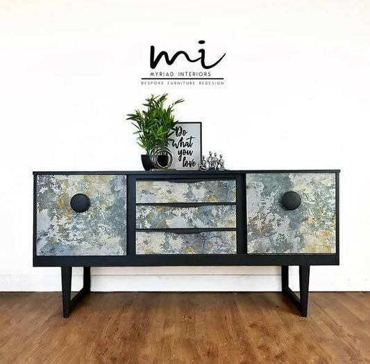 Mid Century Dark Grey and Weathered Concrete Sideboard