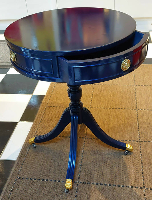 Navy Blue Vintage Drum Coffee Table With Drawers