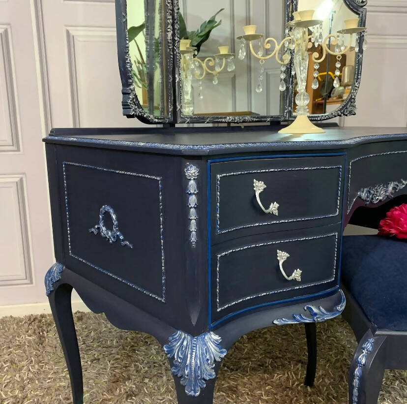 Navy Blue Gothic Carved Dressing Table With Mirror Upcite Navy Blue Gothic Carved Dressing Table With Mirror Upcite
