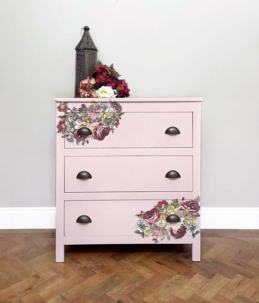 Vintage Pink Floral Tallboy Bedroom Drawers