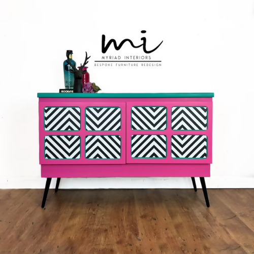 Made To Order Bright refurbished Nathan sideboard, media unit, retro, pink, black, white, maximalist, kitsch console geometric - commissions available