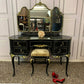Black French Gothic Dressing Table With Mirror & Stool