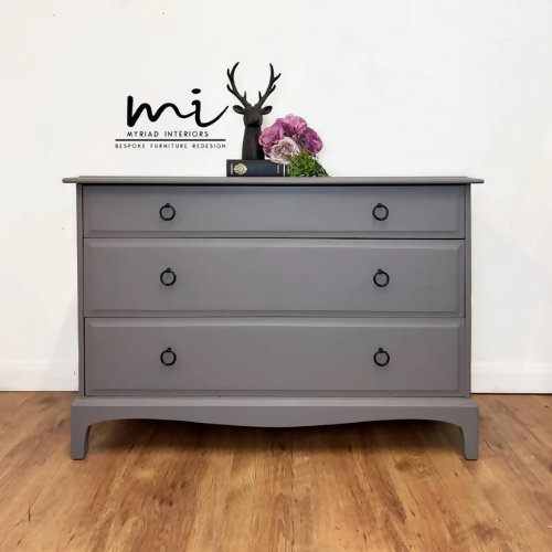 Refurbished Vintage Stag Minstrel Chest Of Drawers - Mid Grey - Matt Black