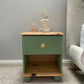 Green bedside tables with gold handles, 'Breakfast Room Green' from Farrow&Ball