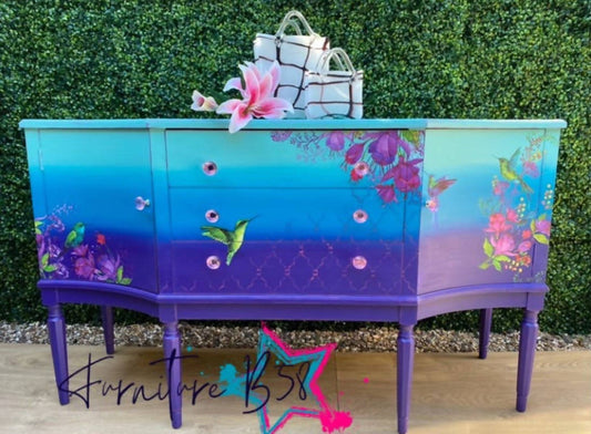 Blue & Purple Bird Vintage Sideboard