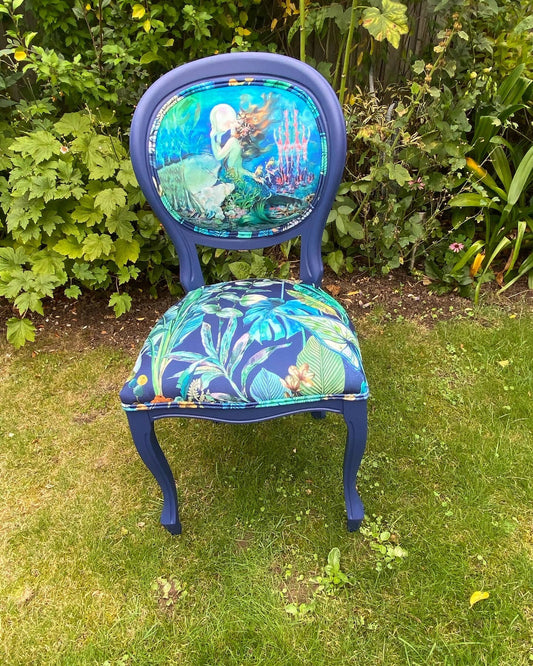 Blue Accent Velvet Mermaid Chair