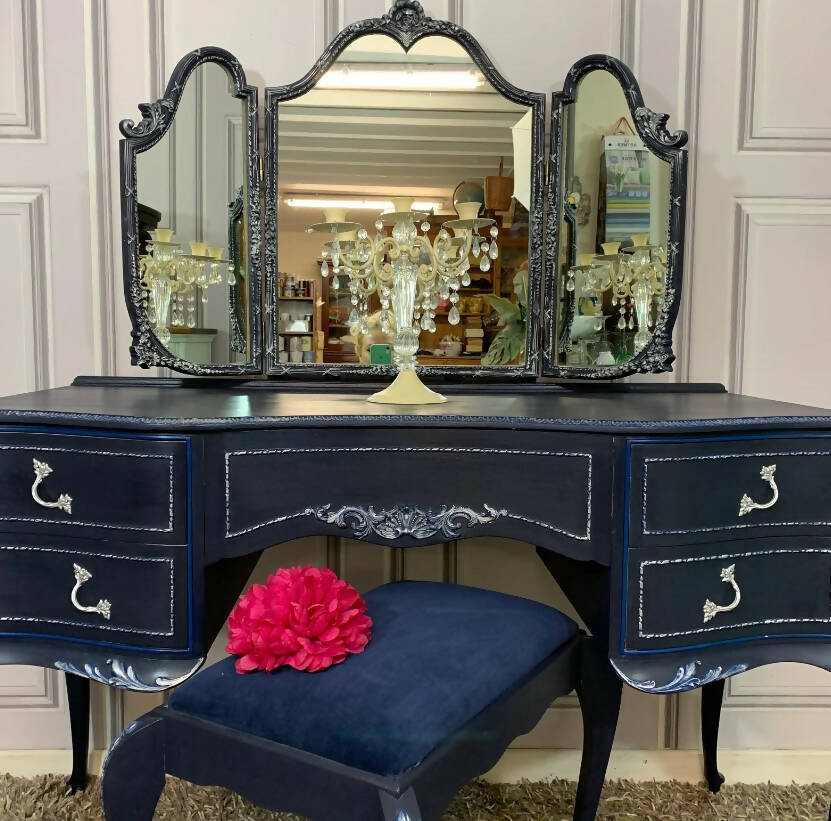 Blue dressing table discount stool