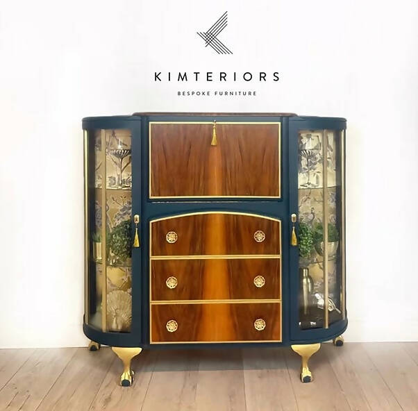 Teal Blue and Gold Cocktail Cabinet