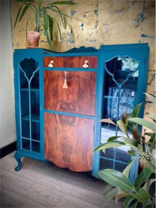 Blue and Walnut Drinks Cabinet