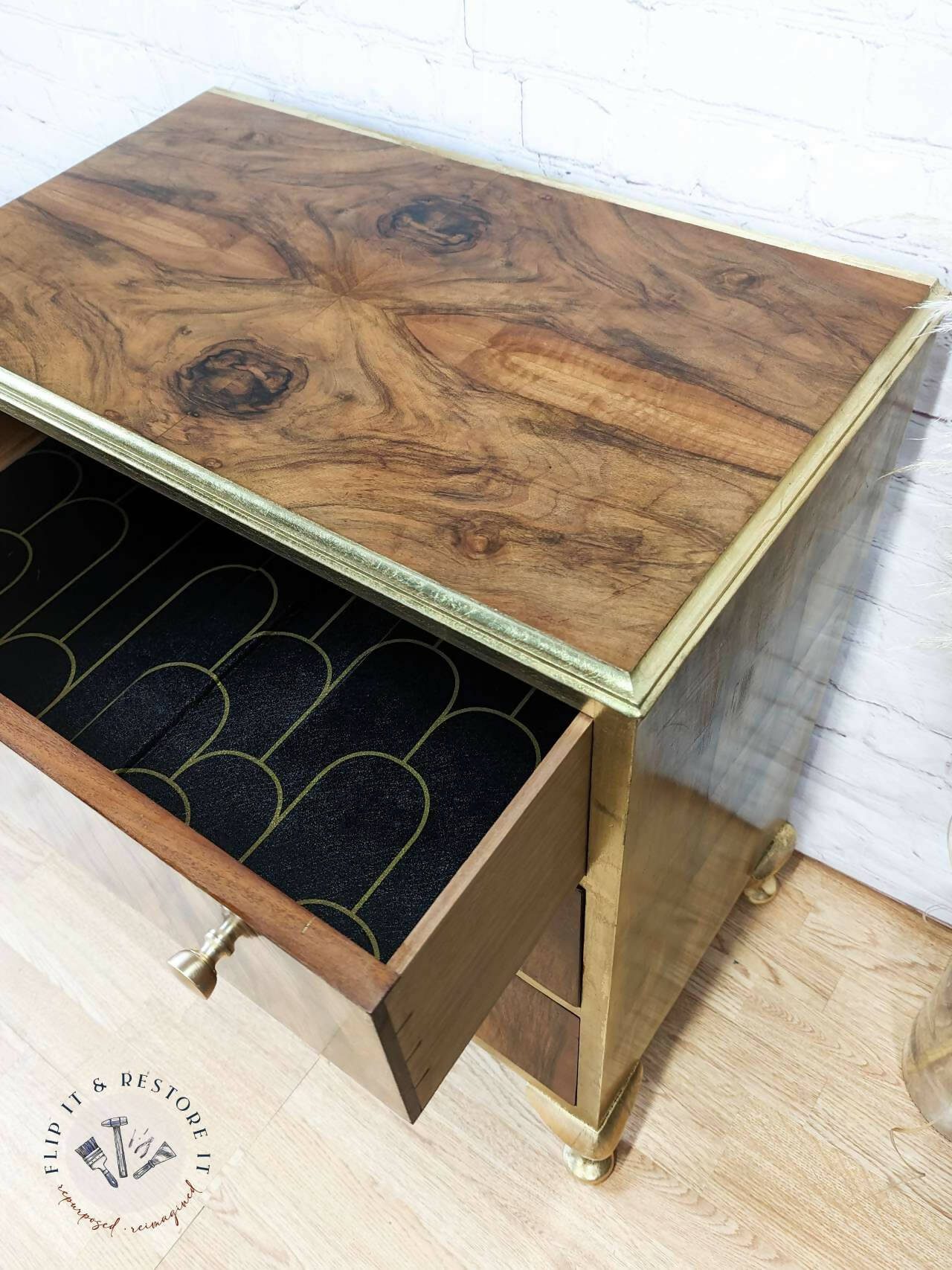 Gold Leaf Walnut Burr Chest of Drawers, Queen Anne, Cabriole - MADE TO ORDER