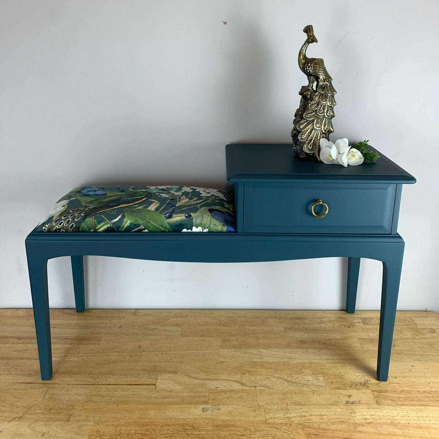 Sold - Stag telephone table, entryway table with seat, hallway seat