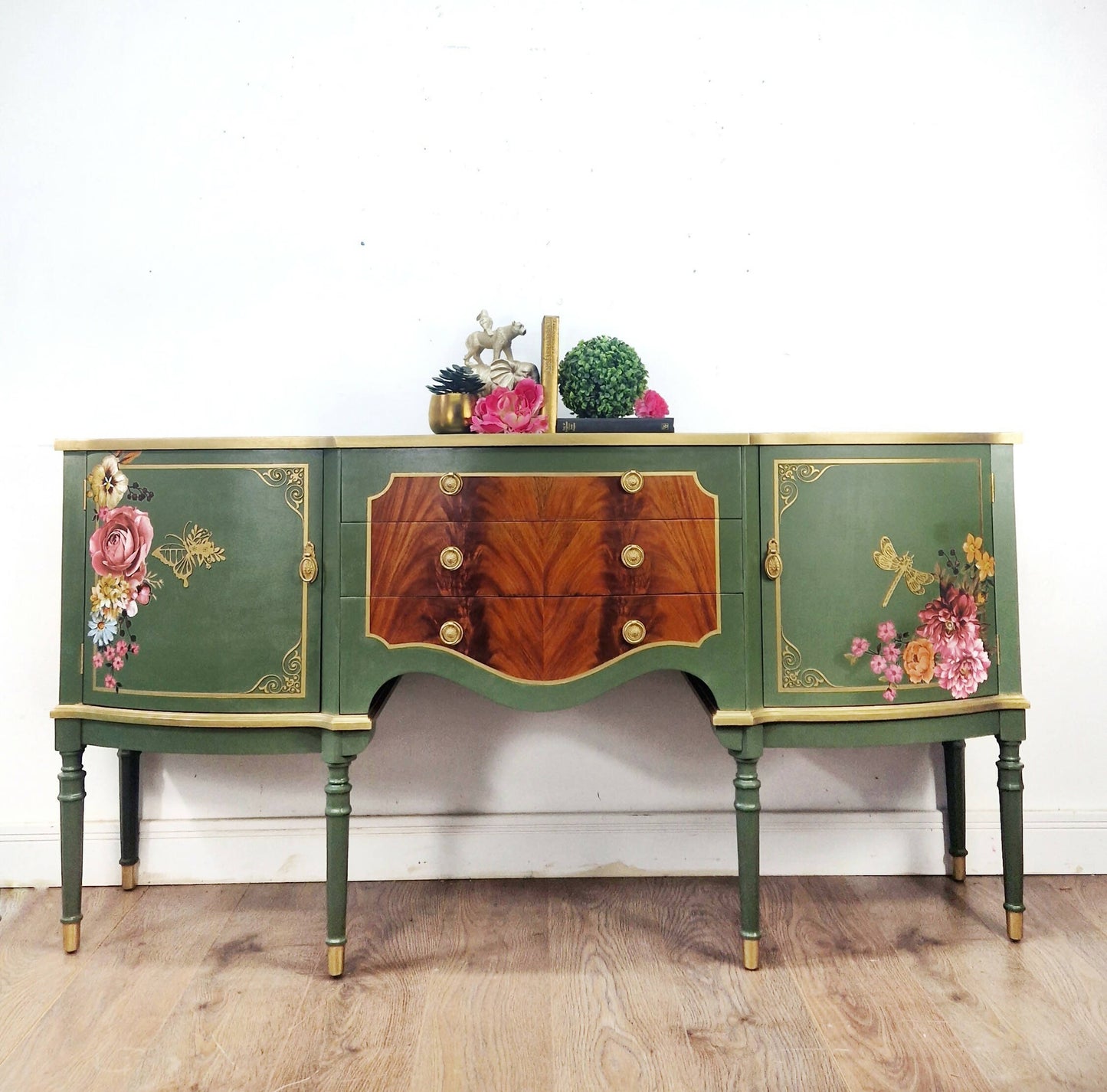 Green and gold vintage strongbow sideboard