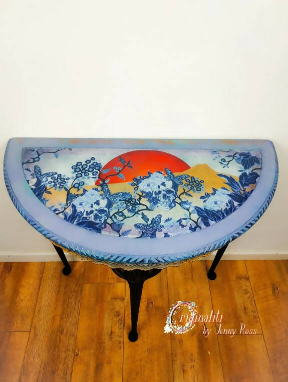 Half moon table, handpainted, hall table, console, occassional table, mahogany wood