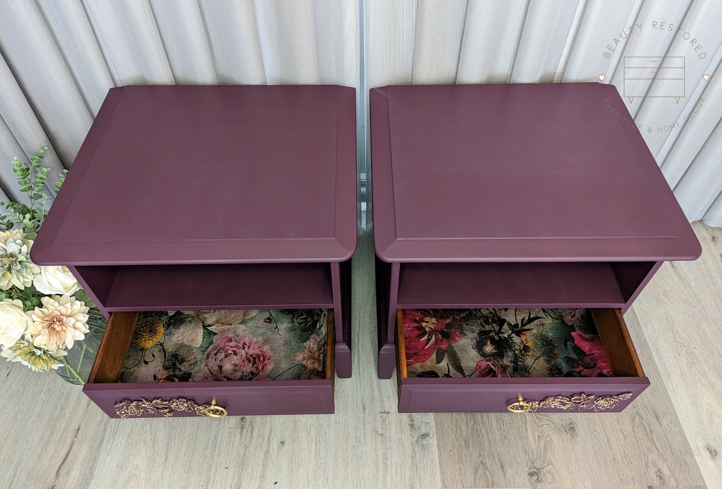 Vintage Purple Bedside Cabinets