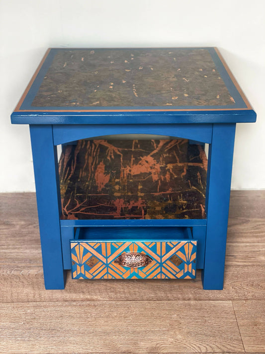 Solid wood square coffee table with drawer and under shelf storage