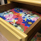 MADE TO ORDER: Yellow and pink console/hallway table/desk, with floral paper drawer lining