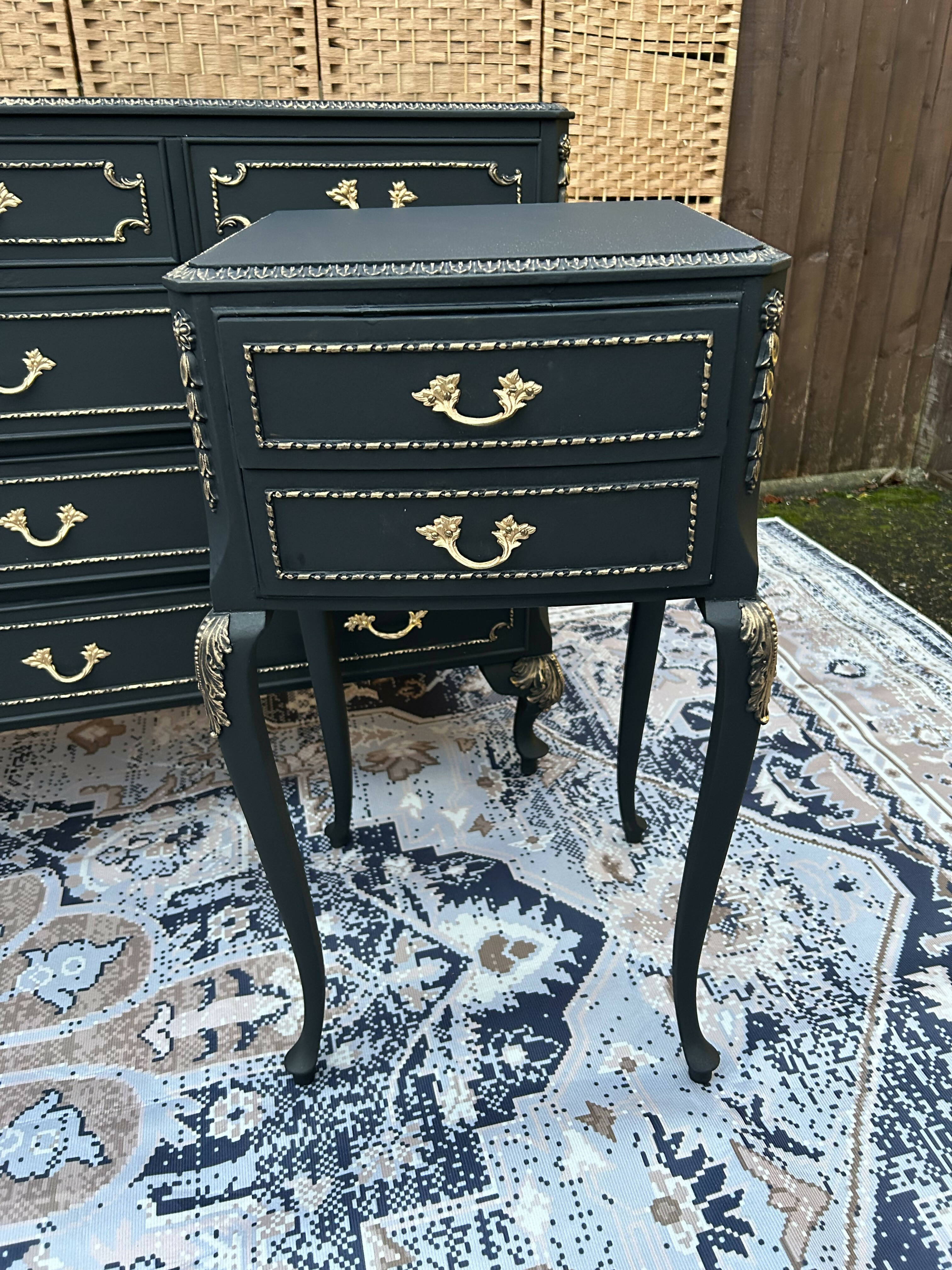 Black chest of drawers on sale and bedside table set