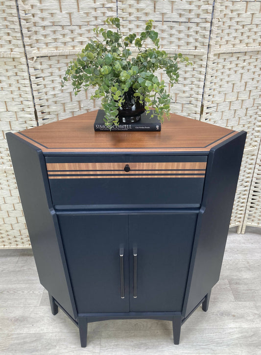 Retro Nathan Corner Bureau, Mid Century Modern, Hand Painted in Dark Blue - Nathan