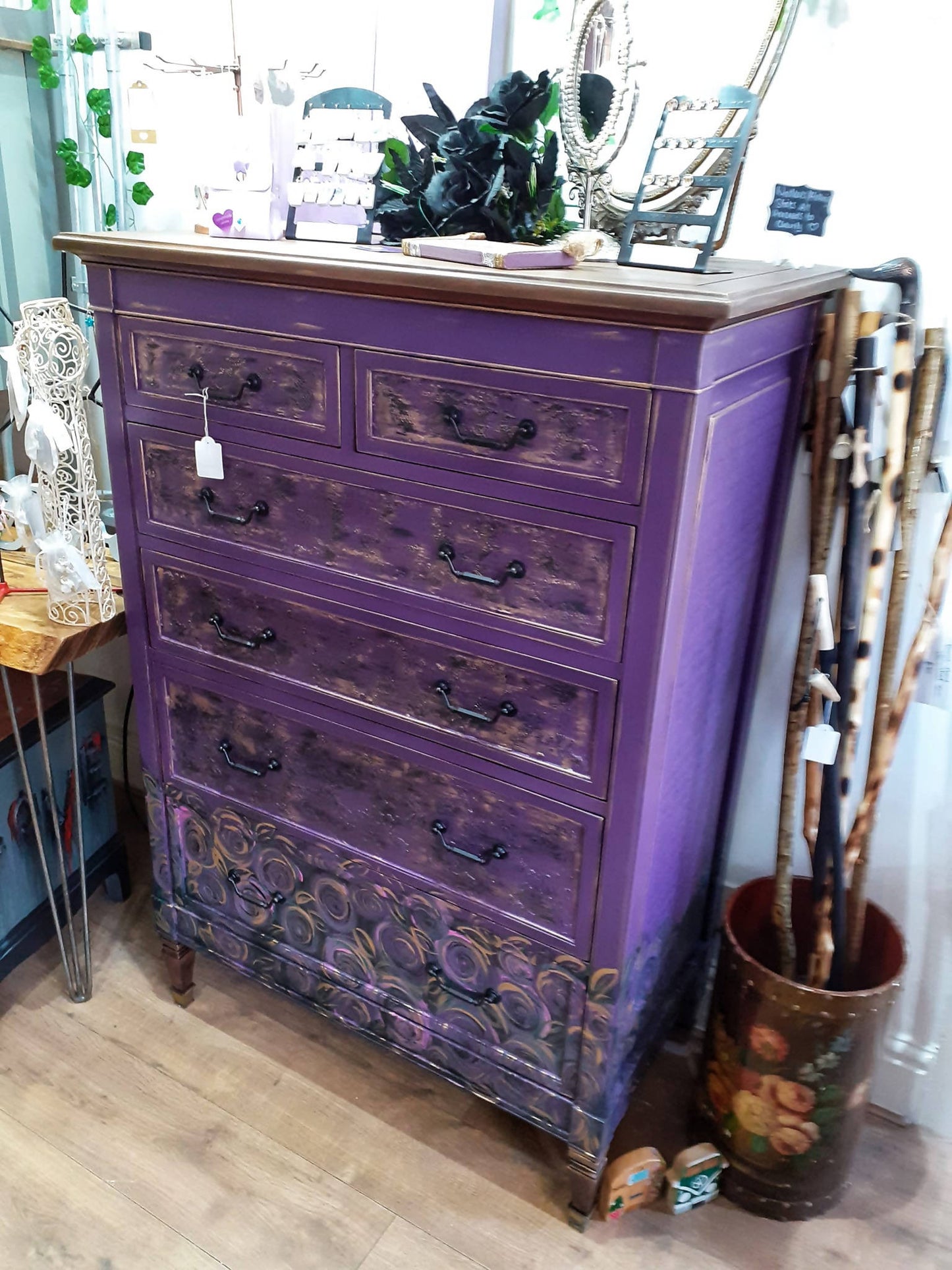 Solid Oak Vintage Purple Drawers