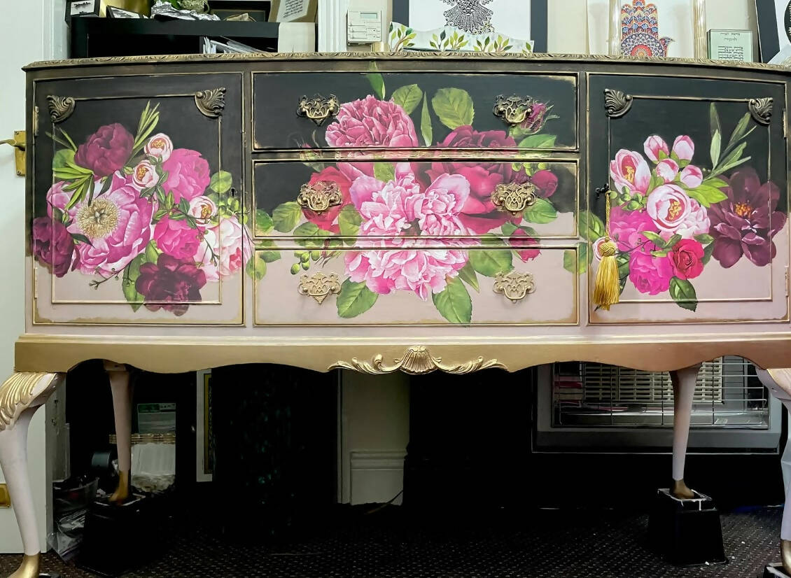 French Style Antique Floral Sideboard