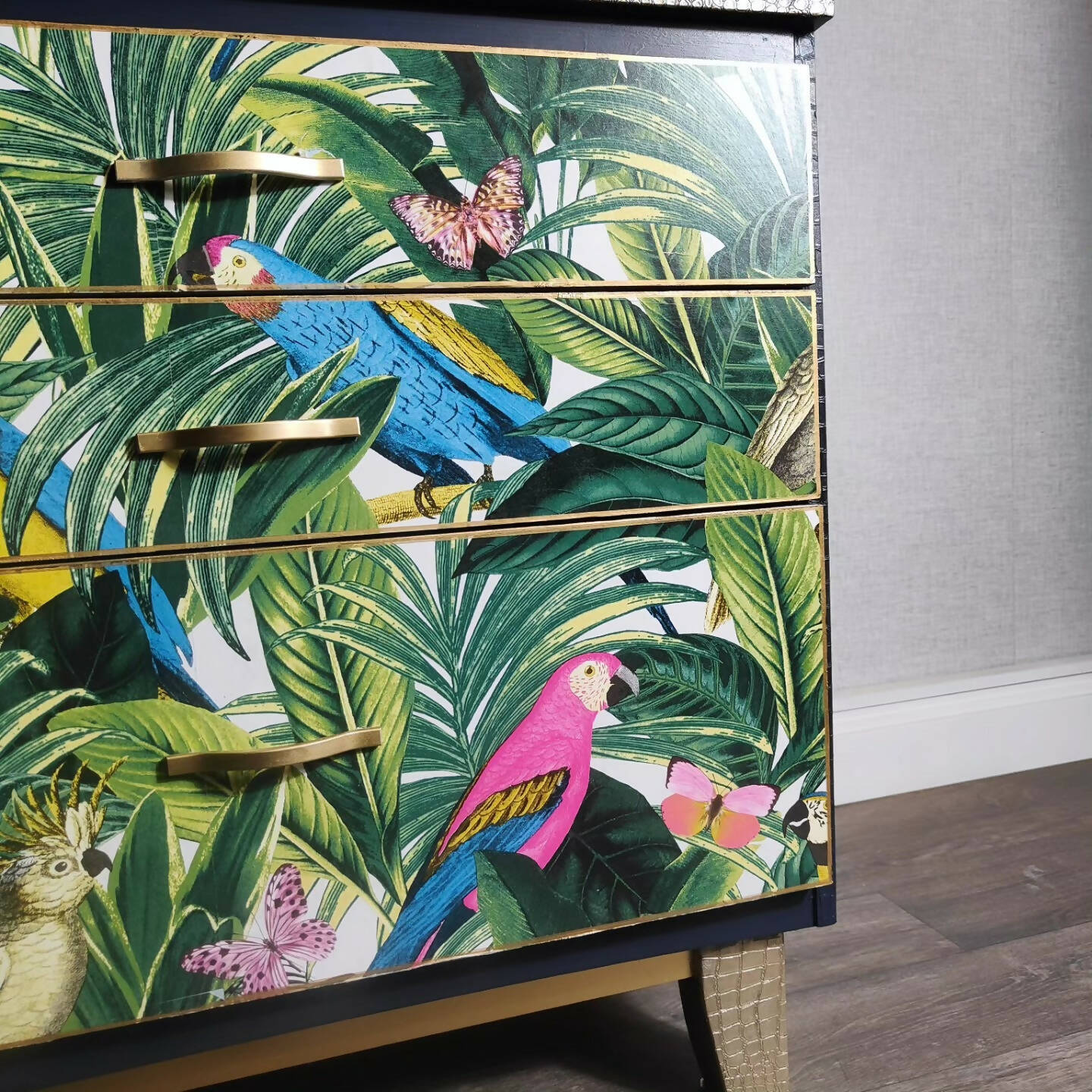 SOLD- Jungle Decoupage 6 Drawer Sideboard