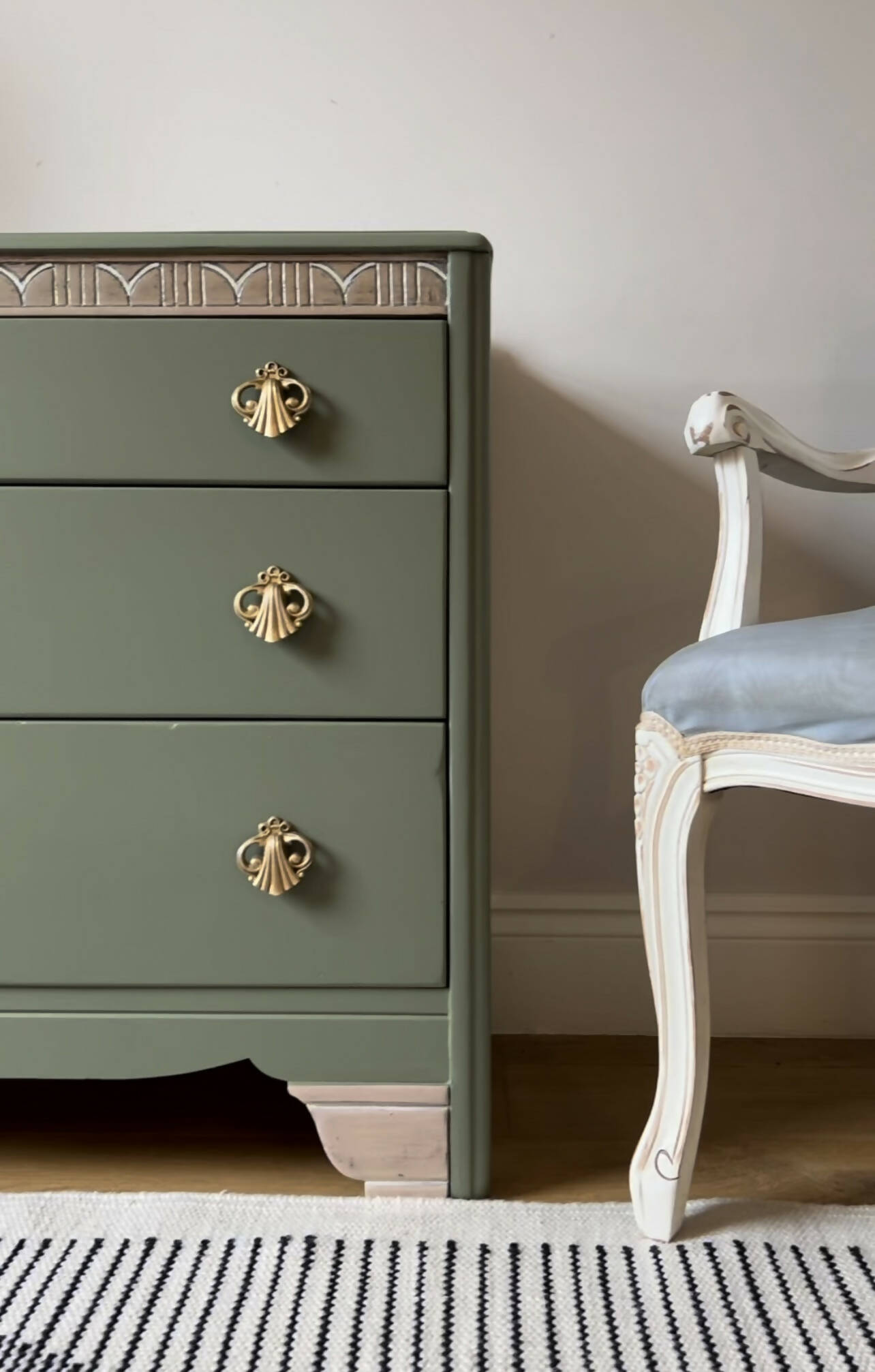 Harris Lebus Chest of Drawers Painted in Fusion Custom Min Bayberry Green Gold Hardware