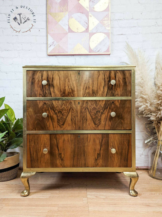 Gold Leaf Walnut Burr Chest of Drawers, Queen Anne, Cabriole - MADE TO ORDER