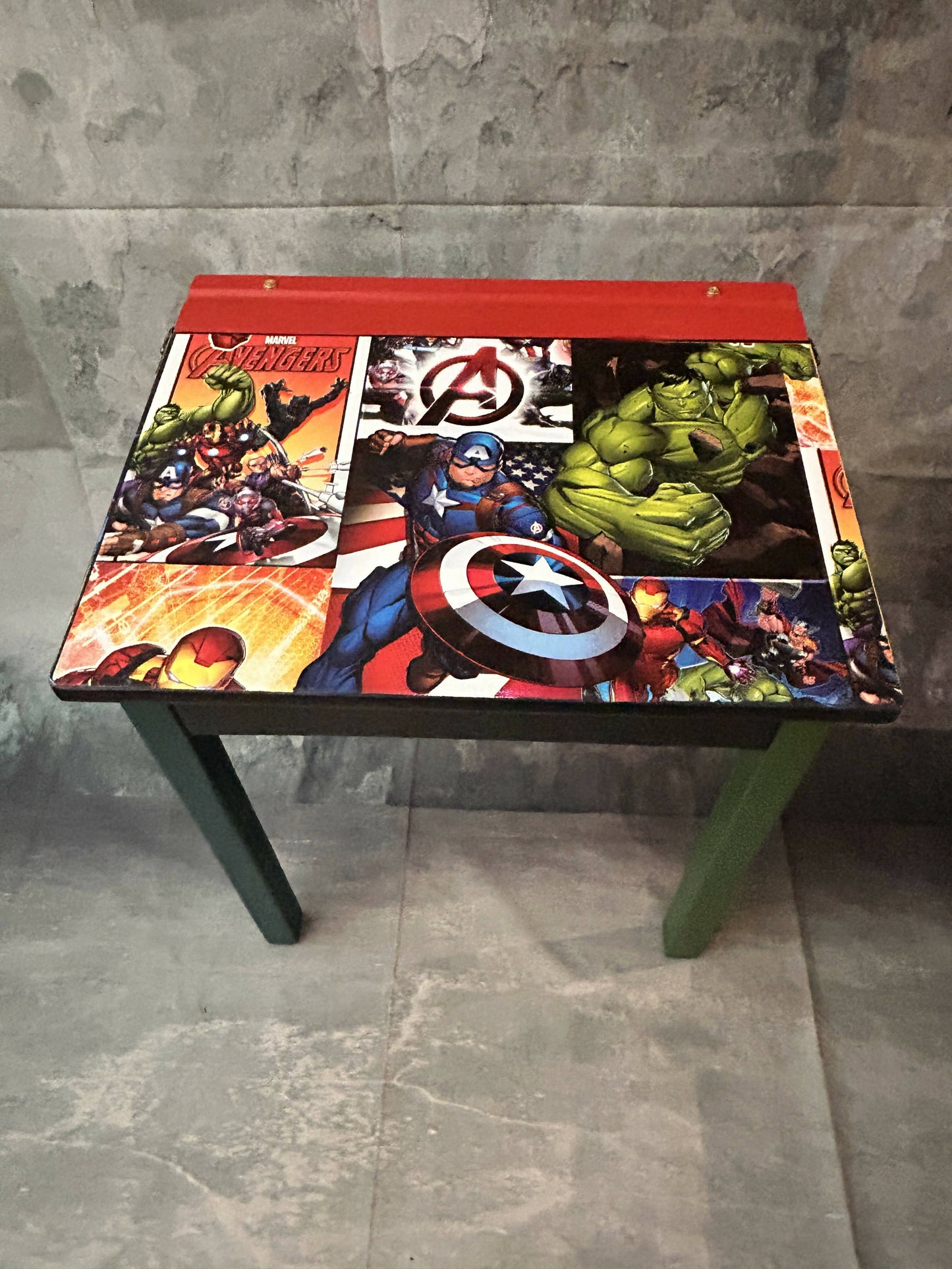 Old style School Desk up cycled with Funky Marvel Design