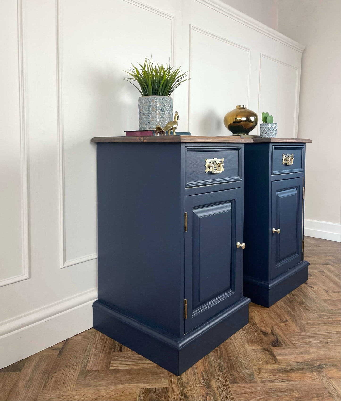 Vintage blue painted pair of bedside tables - commissions available