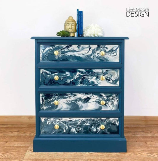 Chest of Drawers, Painted Pine Dresser, Blue Bedroom Furniture, Hallway Storage