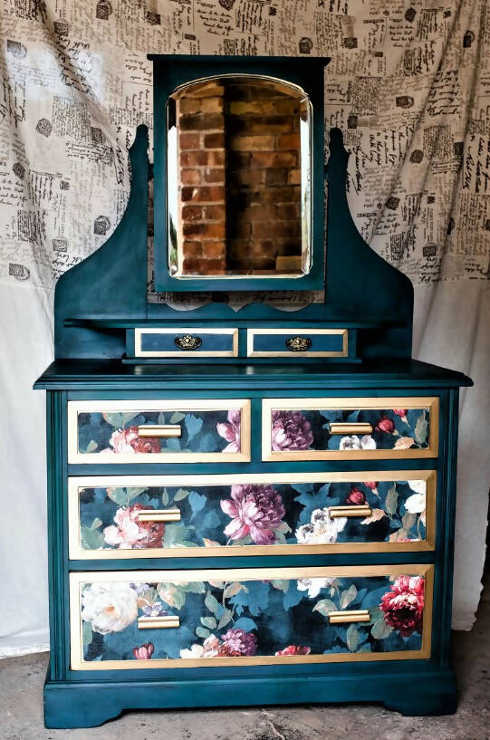 SOLD Vintage Dressing Table - painted, unique, blue