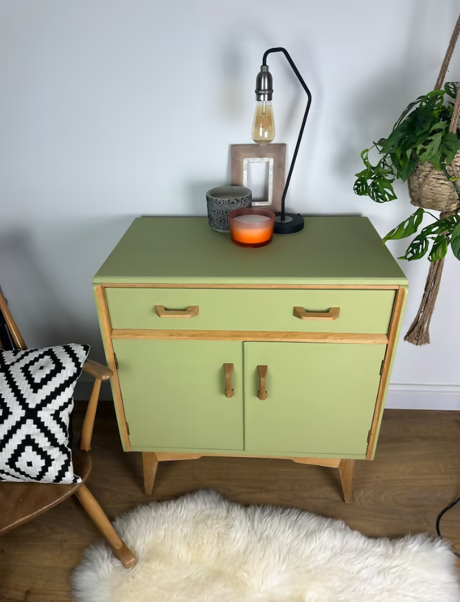 Lime Green G Plan Chest Drawers Sideboard Drinks Cabinet Cupboard Teak Unit