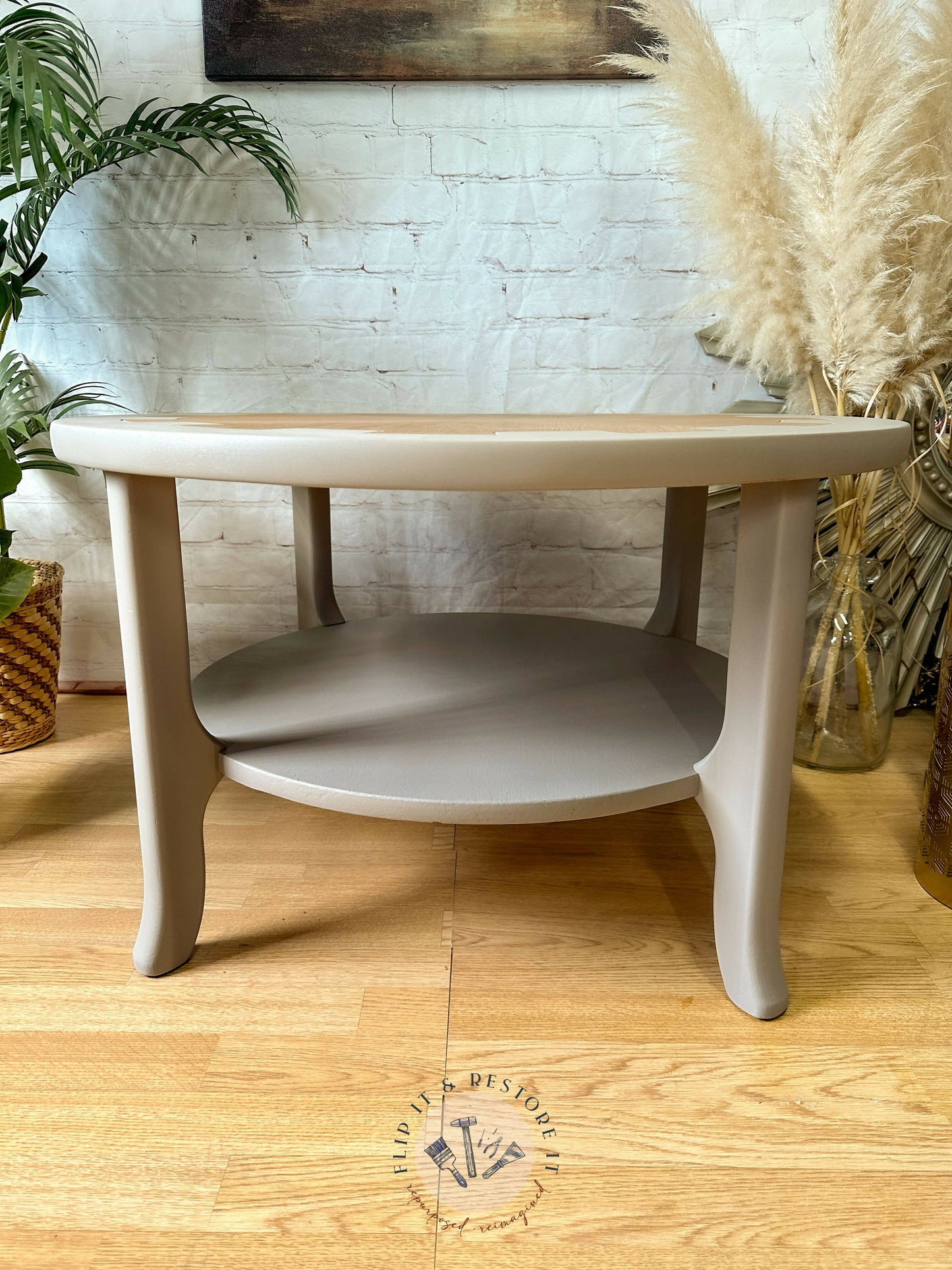 Mid Century Circular Round 'Cog' Coffee Table By Nathan Furniture Wooden Side Table Hand-Painted in Soft Khaki Beige - MADE TO ORDER