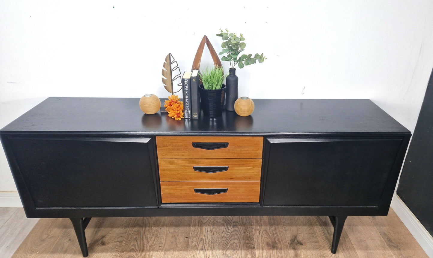 Black and teak midcentury modern sideboard