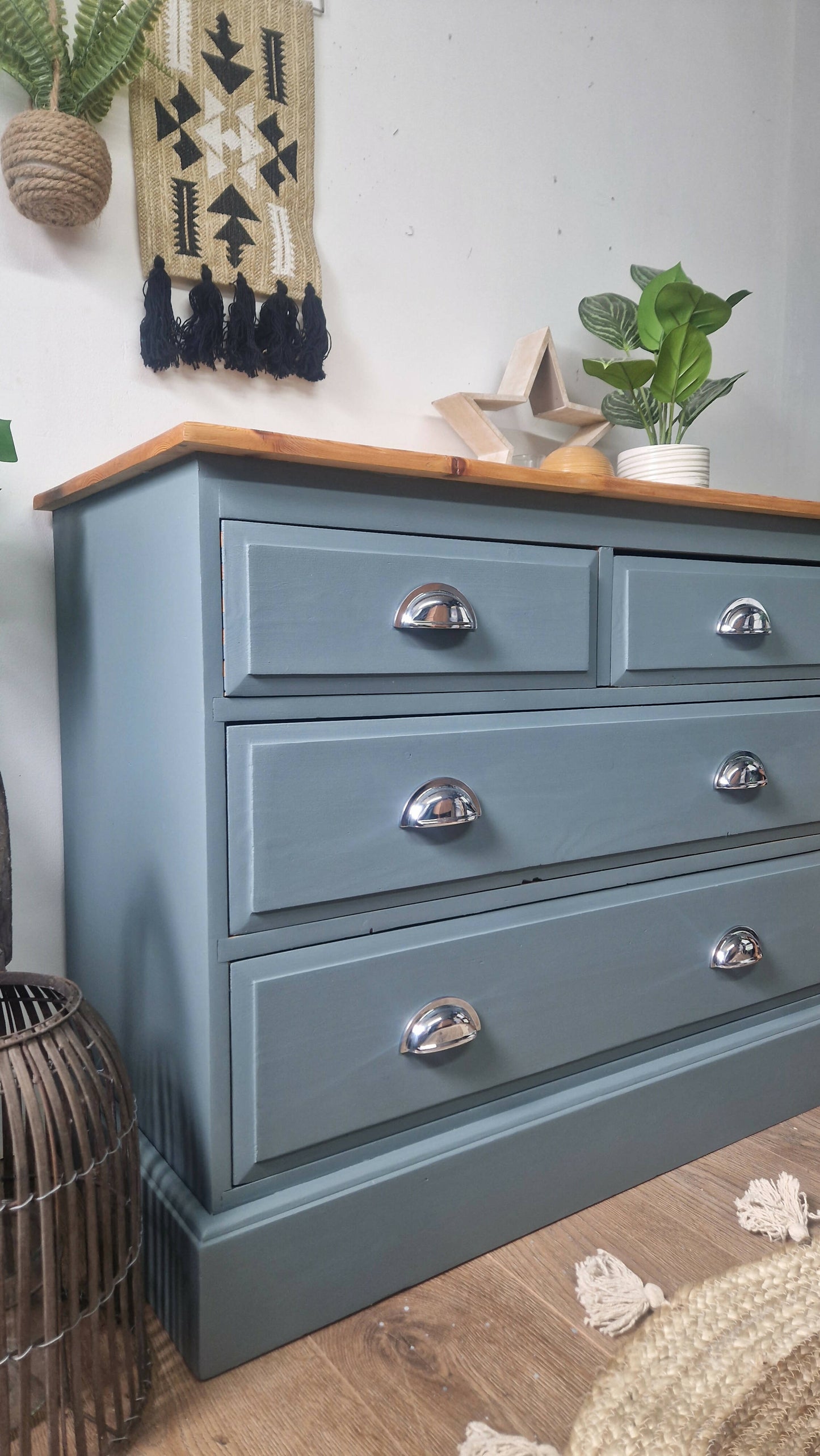 Vintage Blue Pine Chest of Drawers