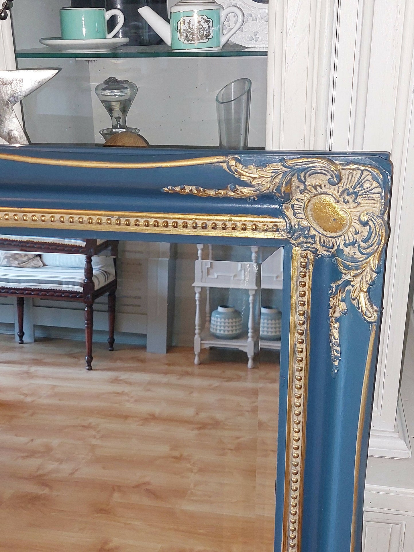 Large Elegant Teal&Gold Gilted Mirror