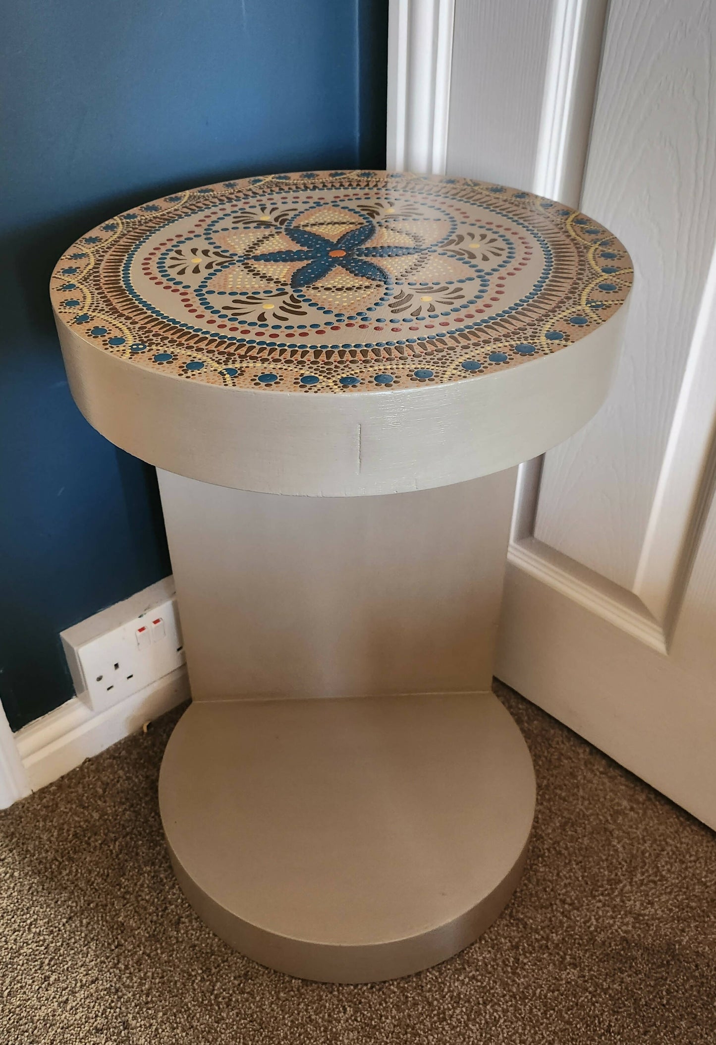 Bohemian mandala round side table, plant stand