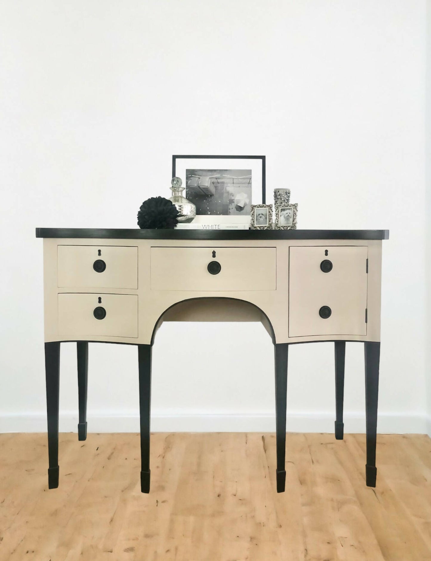 cream and black painted sideboard