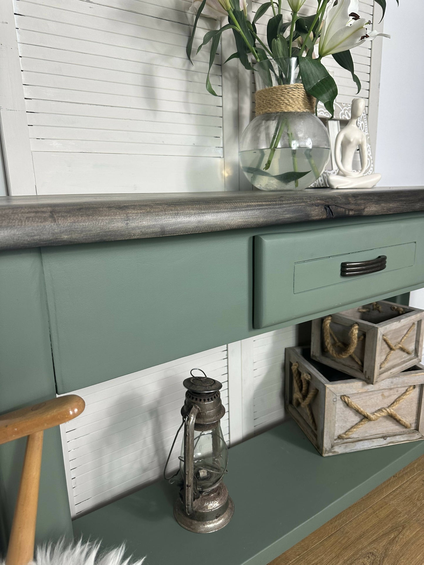 Solid Wood Green Console Table